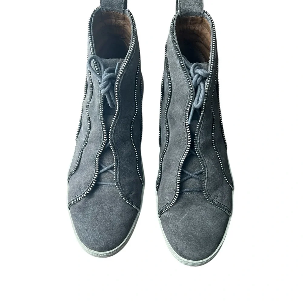 Frye Gray Suede High Top Sneakers Leather Side Zip‎ Casual Womens 7